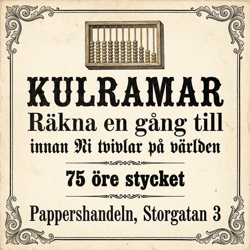 KULRAMAR / Räkna en gång till / innan Ni tvivlar på världen / 75 öre stycket / Pappershandeln, Storgatan 3