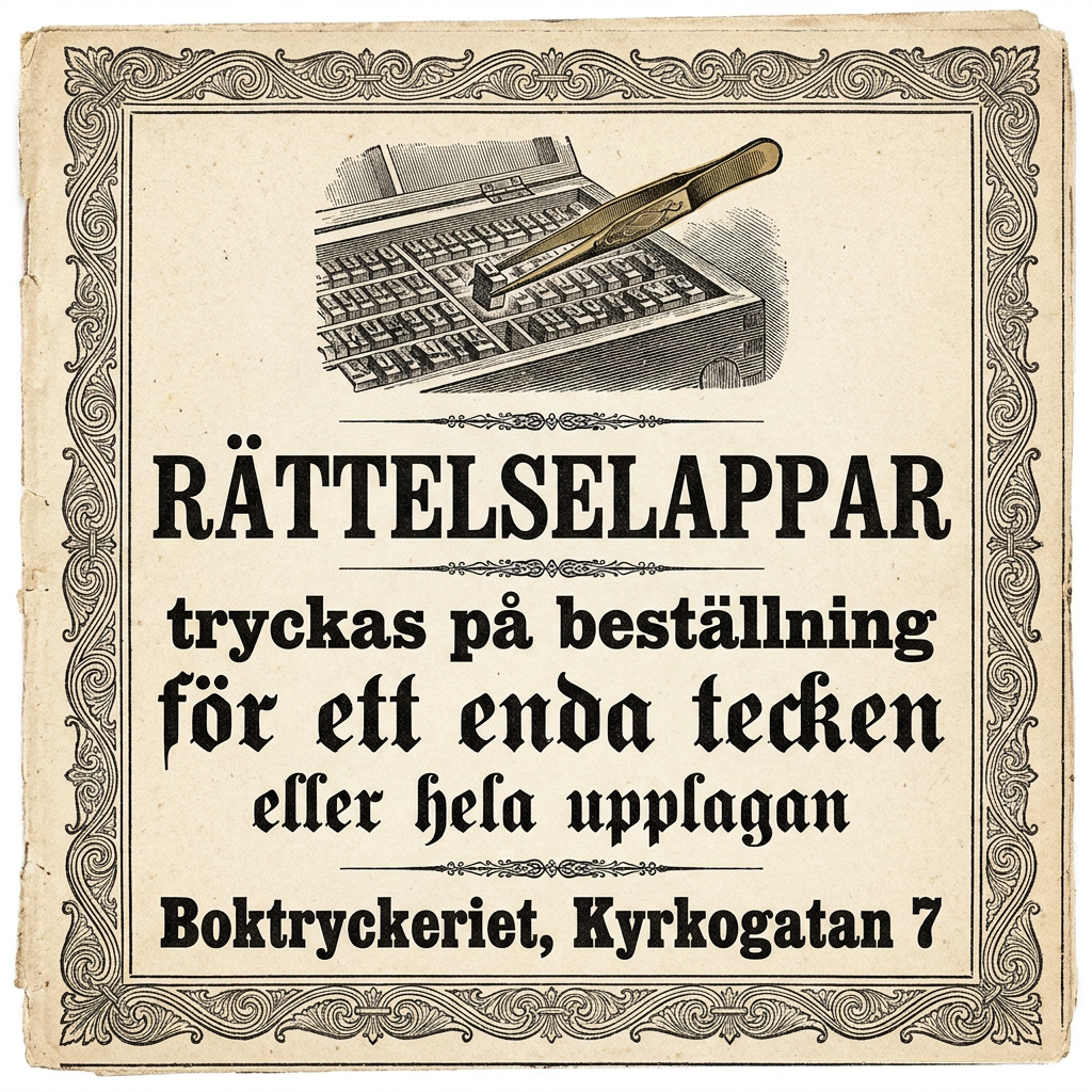 RÄTTELSELAPPAR / tryckas på beställning / för ett enda tecken / eller hela upplagan / Boktryckeriet, Kyrkogatan 7